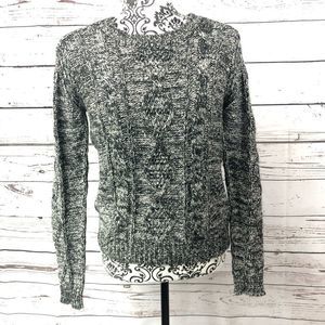 Maje Cable Knit Sweater Black White Heather/Marled Cotton/Linen/Kid Mohair M